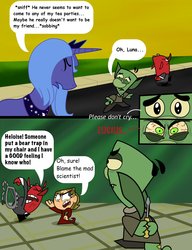 Size: 1686x2190 | Tagged: safe, artist:abigail m., princess luna, g4, comic sans, crossover, gif party, heloise, jimmy two-shoes, lucius heinous vii, s1 luna, samy garvin, tabitha st. germain, voice actor joke