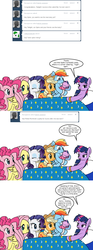 Size: 800x2156 | Tagged: safe, artist:dekomaru, applejack, fluttershy, pinkie pie, rainbow dash, rarity, twilight sparkle, oc, oc:aurora, pony, tumblr:ask twixie, g4, baby, baby pony, comic, magical lesbian spawn, mane six, newborn, offspring, parent:trixie, parent:twilight sparkle, parents:twixie, simple background, tumblr, white background