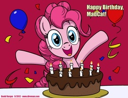 Size: 825x638 | Tagged: safe, artist:latecustomer, pinkie pie, g4, balloon, birthday, cake, food