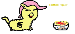 Size: 293x136 | Tagged: safe, fluttershy, fluffy pony, g4, fluffy pony original art, fluffyshy, ms paint, spaghetti