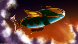 Size: 2000x1125 | Tagged: safe, artist:esuka, soarin', spitfire, g4, airship