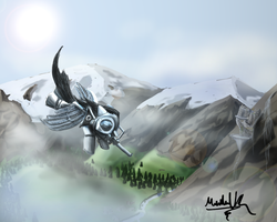 Size: 1280x1024 | Tagged: safe, artist:turbopower1000, oc, oc only, pegasus, pony, fallout equestria, armor, canterlot, gun, ruins