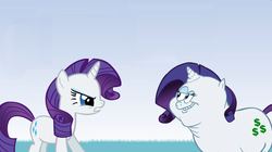 Size: 1360x764 | Tagged: safe, rarity, pony, unicorn, .mov, dress.mov, g4, duo, face to face, pony.mov, self ponidox, slaverty