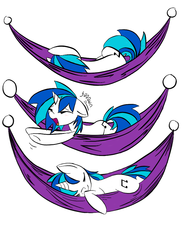 Size: 704x960 | Tagged: dead source, safe, artist:linkling, artist:mcclakken, dj pon-3, vinyl scratch, pony, unicorn, g4, cute, female, hammock, mare, simple background, sleeping, solo, stretching, white background, yawn