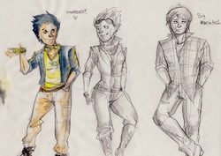 Size: 1280x905 | Tagged: safe, artist:killa7, big macintosh, soarin', spitfire, human, g4, humanized, traditional art