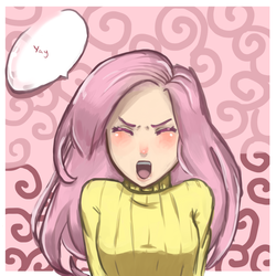 Size: 1000x1000 | Tagged: safe, artist:sharsharx, fluttershy, human, g4, clothes, humanized, solo, sweater, sweatershy, yay