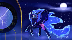 Size: 1024x580 | Tagged: safe, artist:incinerater, nightmare moon, pony, g4, female, moon, night, solo, stars