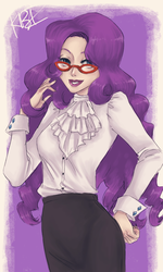 Size: 900x1500 | Tagged: safe, artist:mistix, rarity, human, g4, blouse, clothes, cravat, female, glasses, humanized, light skin, lipstick, long hair, long nails, skirt, smiling, solo, tube skirt