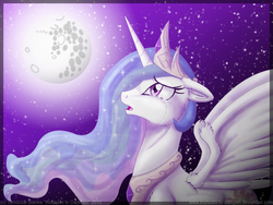 Size: 900x675 | Tagged: safe, artist:inuhoshi-to-darkpen, princess celestia, pony, g4, banishment, crying, female, mare in the moon, moon, solo