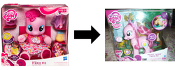 Size: 2000x800 | Tagged: safe, pinkie pie, human, g4, antennae, battery, bottle, bowl, comparison, doll, duracell, filly, foal, hasbro, headband, hub logo, hubble, irl, meta, older, pacifier, photo, so soft, spoon, the hub, toy, walkin' talkin' pinkie pie, younger