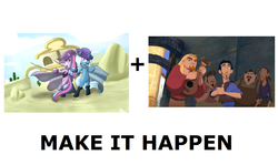 Size: 1337x796 | Tagged: safe, trixie, twilight sparkle, g4, all caps, exploitable meme, make it happen, meme, meta, miguel (the road to el dorado), the road to el dorado, tulio