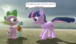 Size: 800x465 | Tagged: safe, spike, twilight sparkle, squirtle, g4, crossover, gmod, pokémon