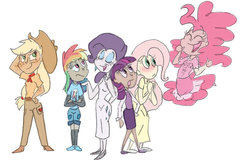 Size: 900x587 | Tagged: safe, artist:frankilew, applejack, fluttershy, pinkie pie, rainbow dash, rarity, twilight sparkle, human, g4, clothes, dark skin, dress, humanized, mane six, skirt