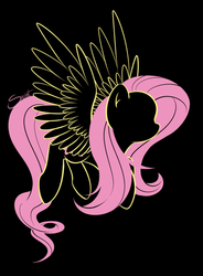 Size: 400x543 | Tagged: safe, artist:secret-pony, fluttershy, pegasus, pony, g4, black background, female, hooves, lineart, mare, minimalist, simple background, solo, spread wings, wings