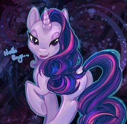 Size: 650x638 | Tagged: safe, artist:soulscapecreatives, twilight sparkle, pony, unicorn, g4, alternate hairstyle, bedroom eyes, butt, female, long mane, looking at you, looking back, looking back at you, mare, open mouth, open smile, plot, smiling, smiling at you, solo, talking, talking to viewer, three quarter view, unicorn twilight