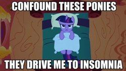 Size: 500x282 | Tagged: safe, edit, edited screencap, screencap, twilight sparkle, pony, unicorn, g4, confound these ponies, female, golden oaks library, image macro, pillow, solo, the dover boys, unicorn twilight