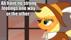 Size: 959x540 | Tagged: safe, applejack, smart cookie, g4, apathy, futurama, image macro, male, meh, neutral planet ambassador, neutral response, no real threat, reaction image