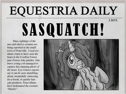 Size: 800x600 | Tagged: safe, artist:subtlepixel, rarity, pony, unicorn, equestria daily, bridle gossip, g4, female, front page, hairity, horn, mare, newspaper, poison joke, sasquatch, solo