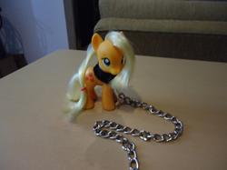 Size: 3499x2624 | Tagged: safe, applejack, g4, bondage, collar, doll, high res, irl, leash, photo, styled hair, toy