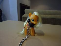 Size: 3499x2624 | Tagged: safe, applejack, g4, bondage, collar, doll, high res, irl, leash, photo, styled hair, toy