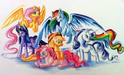 Size: 2521x1529 | Tagged: safe, artist:lucky978, applejack, fluttershy, pinkie pie, rainbow dash, rarity, twilight sparkle, g4, mane six