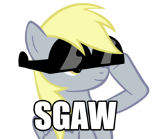 Size: 223x200 | Tagged: safe, derpy hooves, pegasus, pony, g4, derp, female, image macro, mare, sgaw, sunglasses, swag