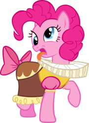 Size: 2353x3255 | Tagged: safe, artist:cthulhuandyou, chancellor puddinghead, pinkie pie, earth pony, pony, g4, hearth's warming eve (episode), bow, clothes, costume, derp, disgusted, dress, female, ruff (clothing), simple background, solo, tail bow, tongue out, transparent background, vector