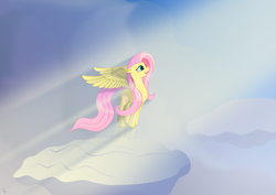 Size: 5571x3940 | Tagged: safe, artist:roadsleadme, fluttershy, pony, g4, cloud, cloudy, female, happy, smiling, solo