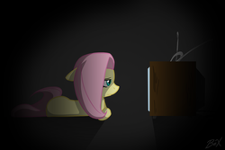 Size: 1200x800 | Tagged: safe, artist:bluexcanary, fluttershy, pony, g4, dark, female, solo, television