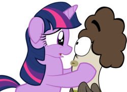 Size: 2152x1558 | Tagged: safe, artist:abigail m., twilight sparkle, g4, crossover, eye contact, fish hooks, floppy ears, frown, oscar (fish hooks), shipping