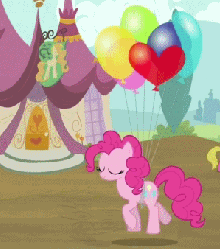 Size: 299x339 | Tagged: safe, screencap, pinkie pie, earth pony, pony, g4, it's about time, season 2, animated, balloon, cropped, female, floating, in which pinkie pie forgets how to gravity, pinkie being pinkie, pinkie physics, then watch her balloons lift her up to the sky