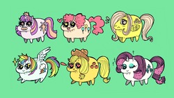 Size: 1600x900 | Tagged: safe, artist:kicksatanout, applejack, fluttershy, pinkie pie, rainbow dash, rarity, twilight sparkle, g4, chubbie, mane six, wingding eyes