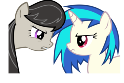Size: 10720x7177 | Tagged: safe, artist:lazypixel, dj pon-3, octavia melody, vinyl scratch, earth pony, pony, unicorn, g4, absurd resolution, duo, duo female, female, horn, mare, simple background, teeth, transparent background, vector
