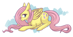 Size: 799x410 | Tagged: safe, artist:voyeurs, fluttershy, pegasus, pony, g4, female, folded wings, mare, solo, wings