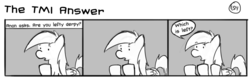 Size: 1280x404 | Tagged: safe, artist:tetrapony, derpy hooves, pegasus, pony, comic:the daily derp, g4, comic, female, mare, monochrome, solo, the tmi answer