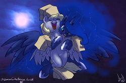 Size: 1200x797 | Tagged: safe, artist:atryl, derpy hooves, princess luna, pegasus, pony, g4, 30 minute art challenge, costume, female, lesbian, mare, ship:lunaderp, shipping, tickling