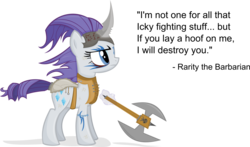 Size: 1600x943 | Tagged: dead source, safe, artist:jittery-the-dragon, rarity, pony, g4, alternate hairstyle, axe, barbarian, barbarity, clothes, female, pathfinder, profile, simple background, solo, transparent background