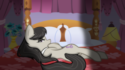 Size: 10667x6000 | Tagged: safe, artist:chocolath, artist:quasdar, octavia melody, earth pony, pony, g4, absurd resolution, bed, bedroom, bedroom eyes, butt, female, mare, pillow, plot, rarity's bedroom, solo, sultry pose, vector