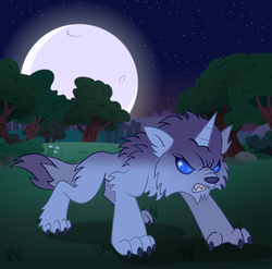 Size: 657x650 | Tagged: safe, artist:voodoo-tiki, rarity, hengstwolf, werewolf, g4, moon, solo