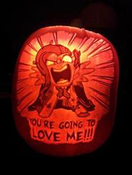 Size: 360x480 | Tagged: safe, fluttershy, g4, flutterrage, halloween, jack-o-lantern, you're going to love me