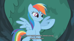 Size: 634x358 | Tagged: safe, screencap, rainbow dash, g4, suited for success, tree, youtube caption