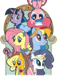 Size: 636x836 | Tagged: safe, artist:tianatinuviel, applejack, fluttershy, pinkie pie, rainbow dash, rarity, twilight sparkle, g4, mane six, modern art, nouveau, traditional art