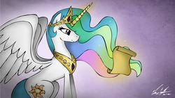 Size: 1920x1080 | Tagged: safe, artist:ep-777, princess celestia, pony, g4, female, scroll, solo, wallpaper