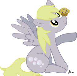 Size: 2457x2409 | Tagged: safe, artist:amaya-fanel, derpy hooves, pegasus, pony, g4, female, mare, muffin, simple background, solo, spread wings, transparent background, wings