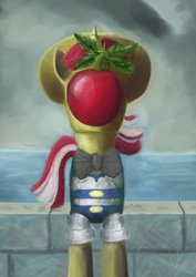 Size: 752x1062 | Tagged: dead source, safe, artist:wollw, flam, earth pony, pony, g4, fine art parody, rené magritte, solo, the son of man