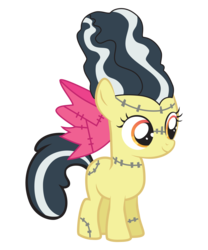 Size: 2500x3000 | Tagged: safe, artist:vectorshy, apple bloom, earth pony, pony, g4, luna eclipsed, bride of frankenstein, costume, female, filly, nightmare night, simple background, solo, stitched body, stitches, transparent background