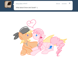 Size: 715x593 | Tagged: safe, artist:ask-the-fantasy-ponies, ask, final fantasy, final fantasy xiii, heart, ponified, serah farron, snow villiers, tumblr