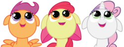 Size: 10563x4000 | Tagged: safe, artist:felix-kot, apple bloom, scootaloo, sweetie belle, earth pony, pony, g4, cutie mark crusaders, faic, looking up, open mouth, simple background, transparent background, vector