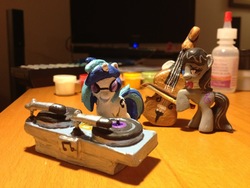 Size: 816x612 | Tagged: safe, artist:omgwtflols, dj pon-3, octavia melody, vinyl scratch, pony, g4, cello, customized toy, glasses, irl, musical instrument, photo, toy, turntable