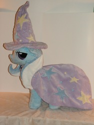 Size: 1200x1600 | Tagged: safe, artist:karasunezumi, trixie, pony, unicorn, g4, cape, clothes, female, hat, irl, mare, photo, plushie, solo, trixie's cape, trixie's hat